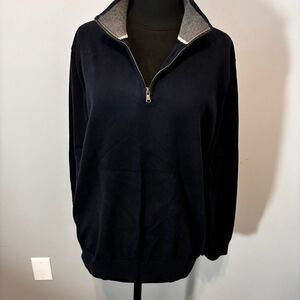 Lands End men's Classic Navy Quarter-Zip Pullover Sweater Collar Casual Comfort‎